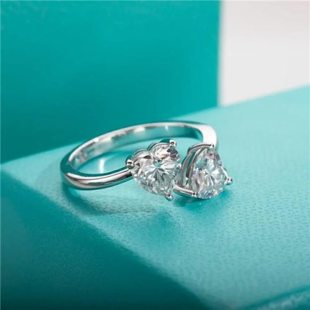 CERTIFIED 14k White Gold 2.0ct Heart Diamond Adjustable Ring Moissanite 925